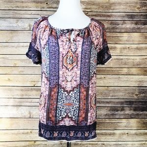 Lucky Brand Purple & Pink Tapestry Print Blouse